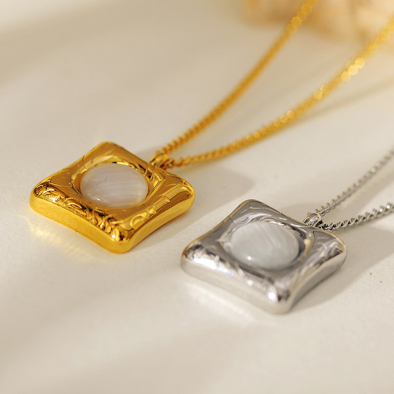 Square Opal Pendant Necklace For Women
