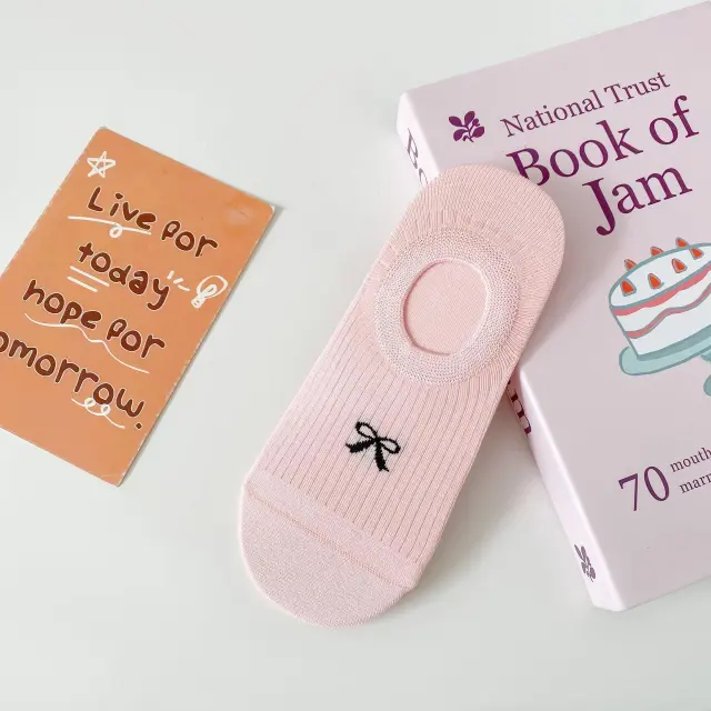 Summer Bow Socks Thin Shallow Mouth Invisible Non slip Tight Pink - Shop at LoveMi
