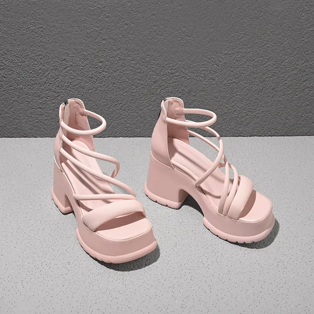 Chunky Heel Open Toe High Heel Sandals For Women Summer New Platform Pink - Shop at LoveMi