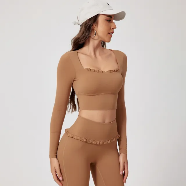 Inch Shadow European And American Quick drying Fitness Sports Long sleeved Top Brown - Shop at LoveMi
