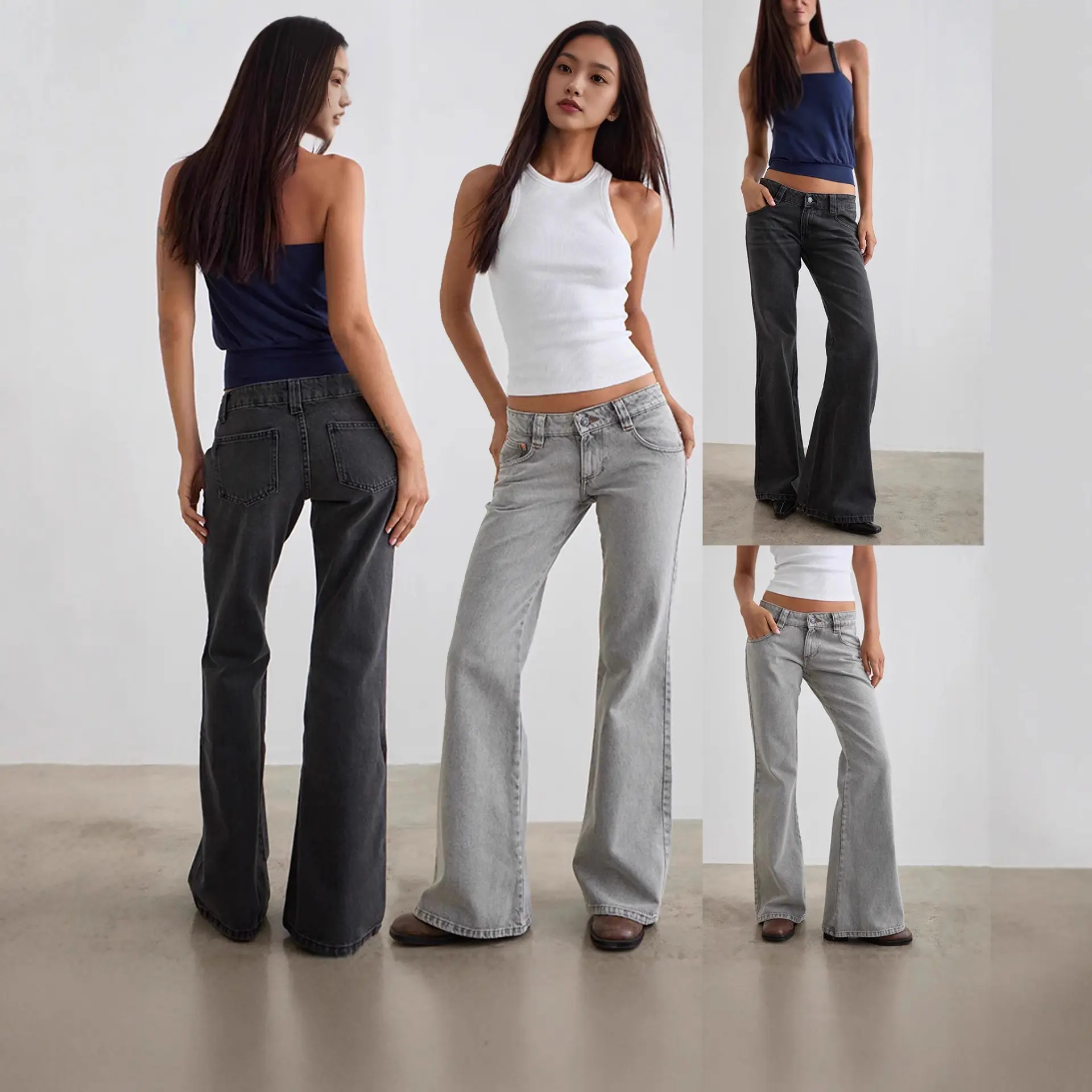 Womens Stretch Slim-Fit Solid-Color Bootcut Denim Jeans