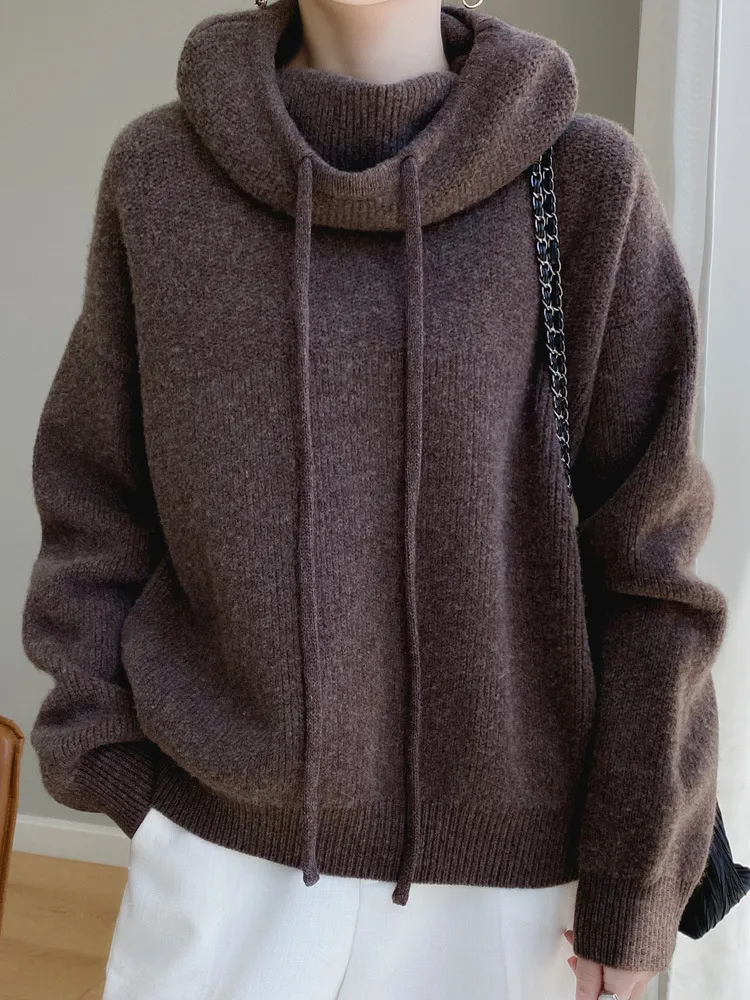 Idle Style Cashmere Knitted Sweater Skin-friendly Thermal Head Cover Top - Mocha-S