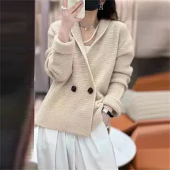 Solid Colour Loose And Simple Knitwear Lazy Style Top Women - Khaki - View 1