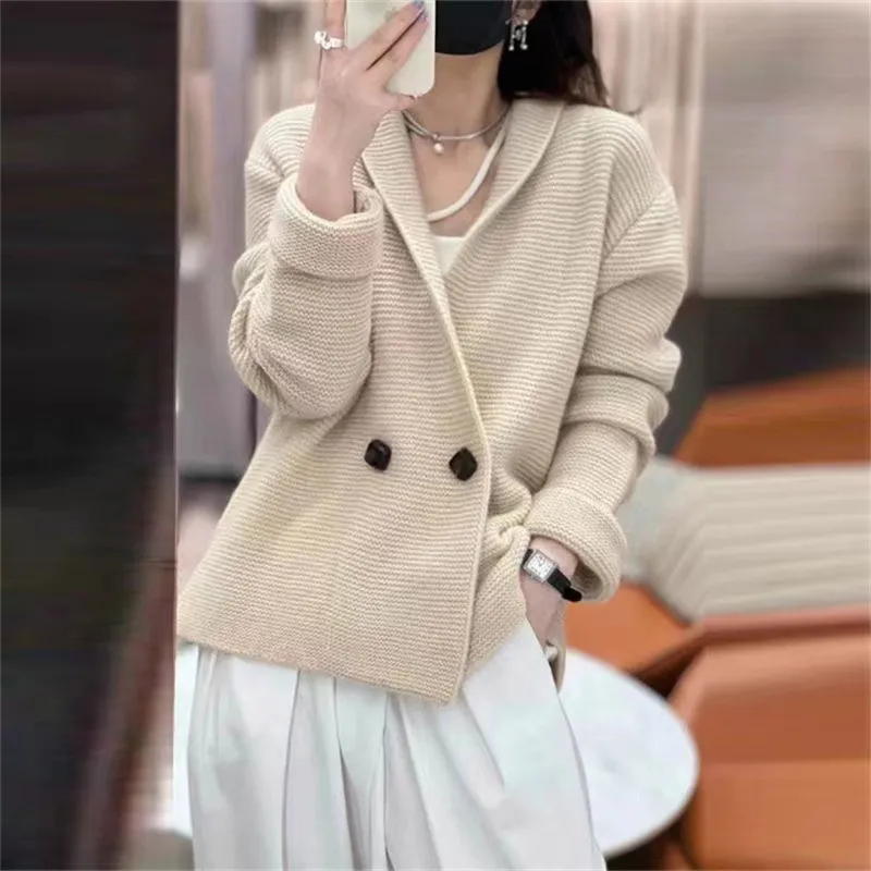 Solid Color Loose And Simple Knitwear Lazy Style Top Women - Khaki