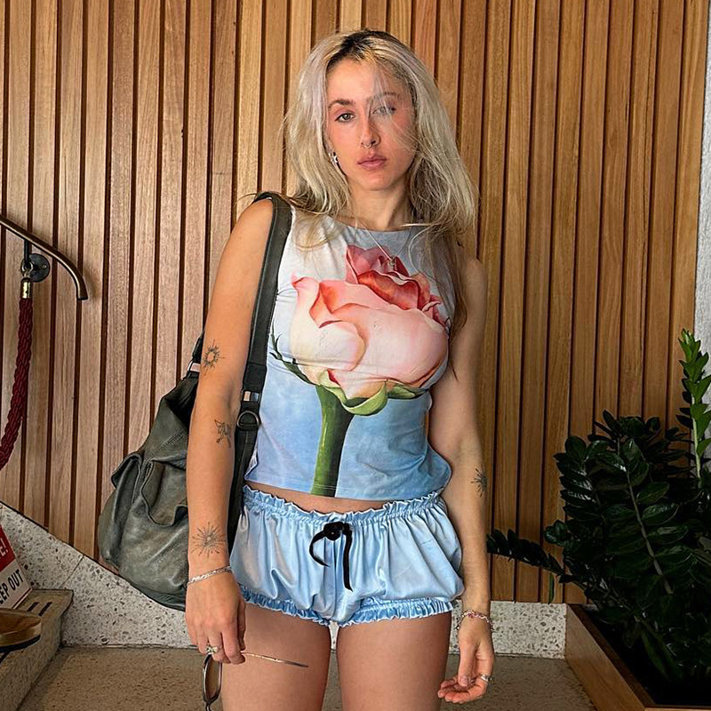 Contrast Color Sleeveless Strap Printing Vest Top