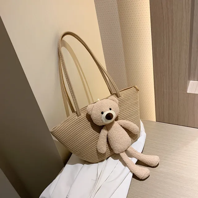 Woven Bag Large Capacity Cute Cotton And Linen Khaki - Shop at LoveMi