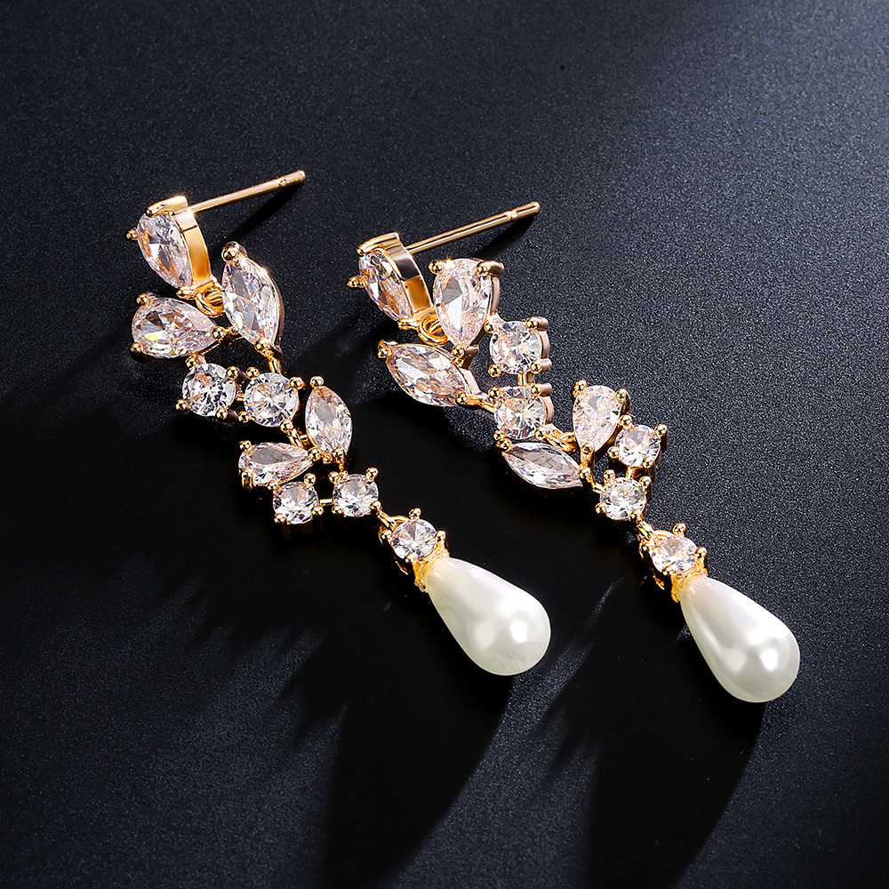 Vintage-style Long Teardrop Tassel Zircon Earrings