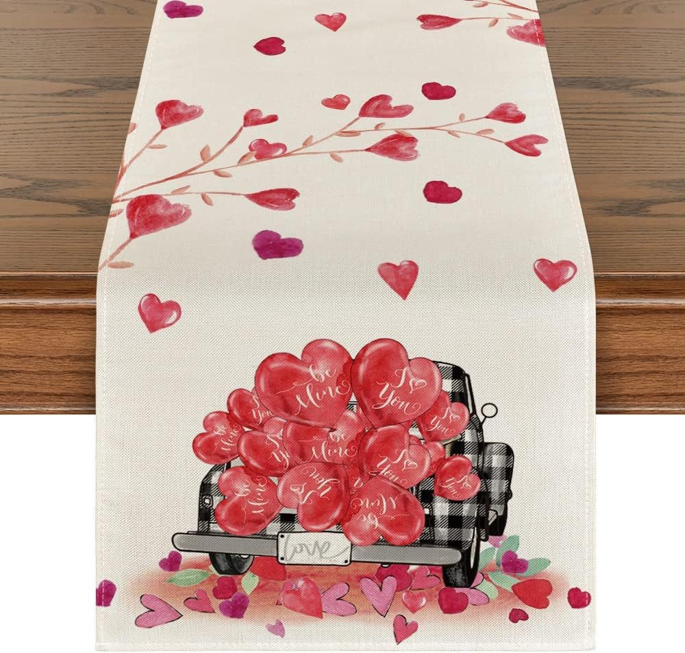 Valentine's Day Table Runner Linen Printed Tablecloth (1