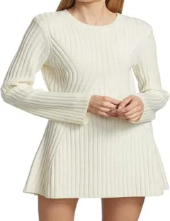 Women's Long-sleeved Knitted Dress Solid Colour Casual Wool Woolen Skirt - White - View 1