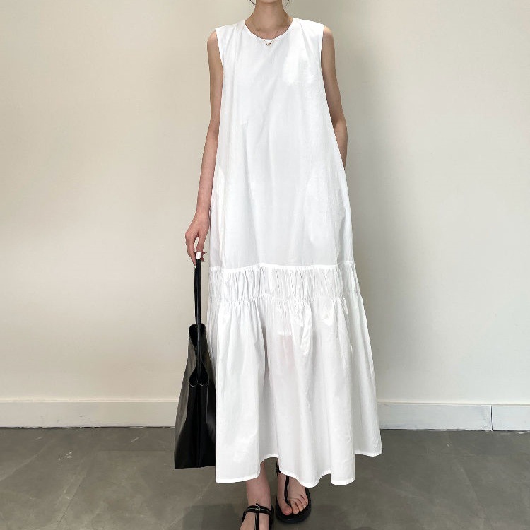 Back-vented Ruched 3D-effect Dress Relaxed-fit Slip Dress