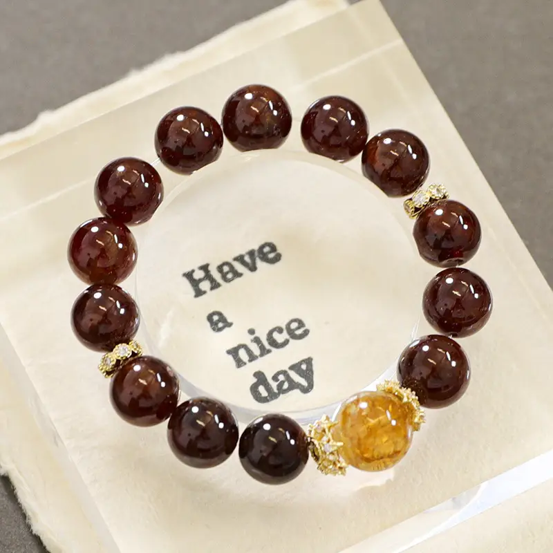Natural Bovine Red Garnet Single Circle Crystal