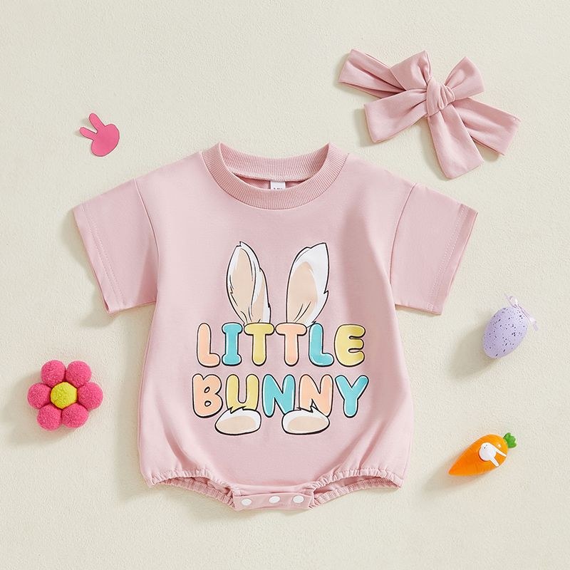 Summer Infant Easter Bunny Print Short-Sleeve Romper Headband