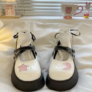 French Style Platform Leather Shoes Women Beige - Shop at LoveMi