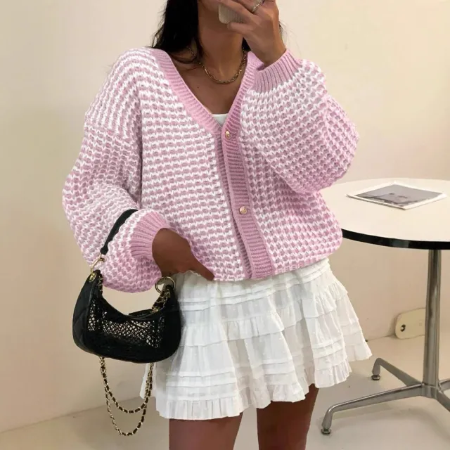 Snow Pattern Single breasted Loose Sweet Cardigan Pink - Shop at LoveMi