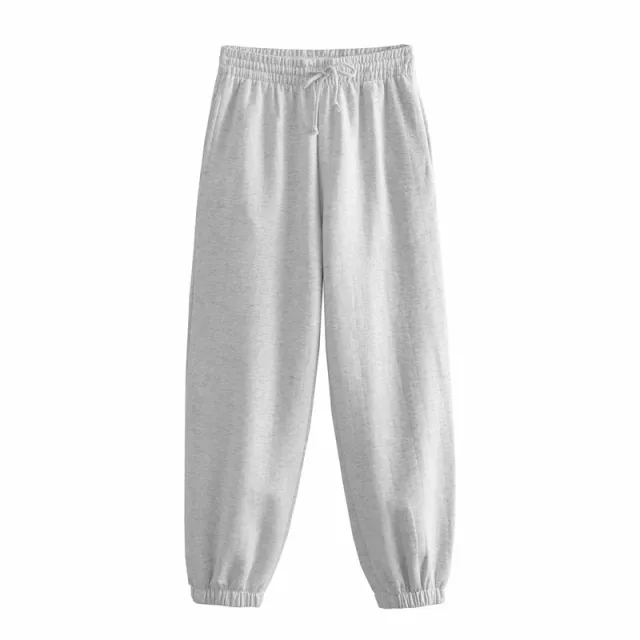 Autumn New Women's Clothing Solid Color Basic Short Sweater Ankle Banded Lace up Jogger Pants Suit M Gray Trousers - Shop at LoveMi