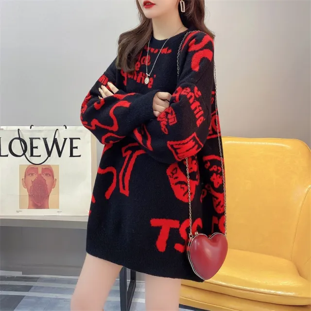 Korean Style Loose Loose Slimming Pullover Sweater Red - Shop at LoveMi