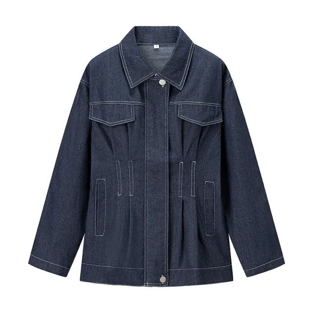 Commute Style All match Polo Collar Single breasted Denim Jacket Blue - Shop at LoveMi