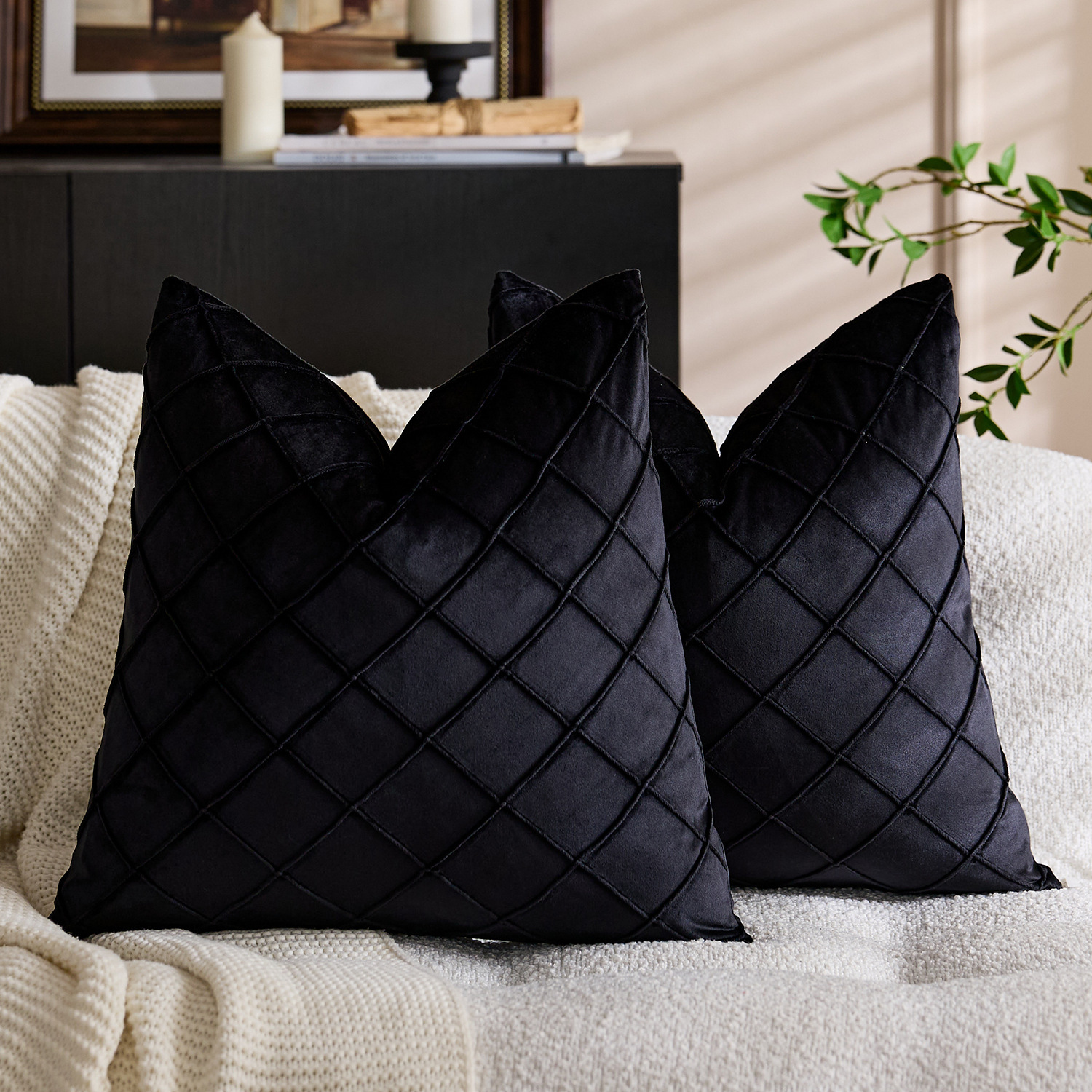 Solid Color Velvet Embroidered Plaid Pillowcase 13