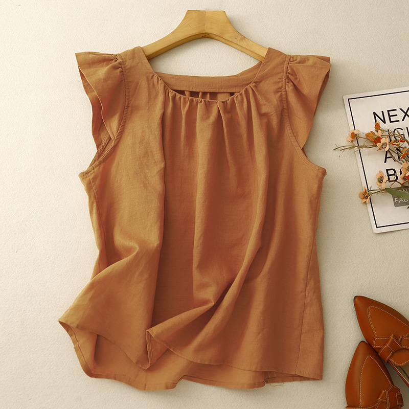 Womens Slimming Chic Cotton-Linen Short TopLittle Shirt