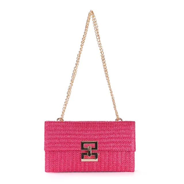 Bag Women's Vacation Style Multi compartment Chain Flap Screw Lock Straw Bag Rose - Shop at LoveMi