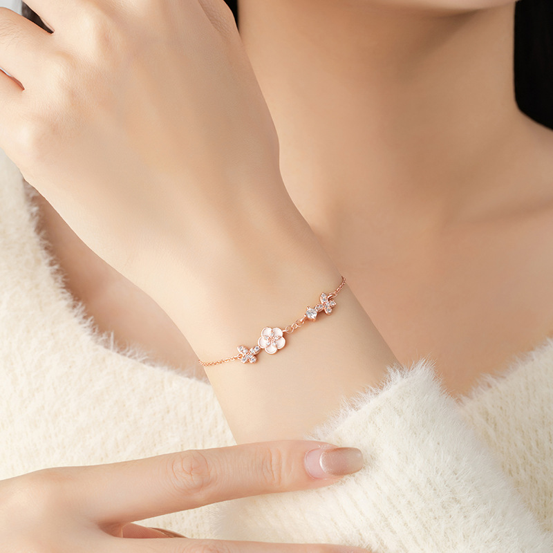 Butterfly Sterling Silver Bracelet Women's Light Luxury Zircon Peach Blossom Bracelet