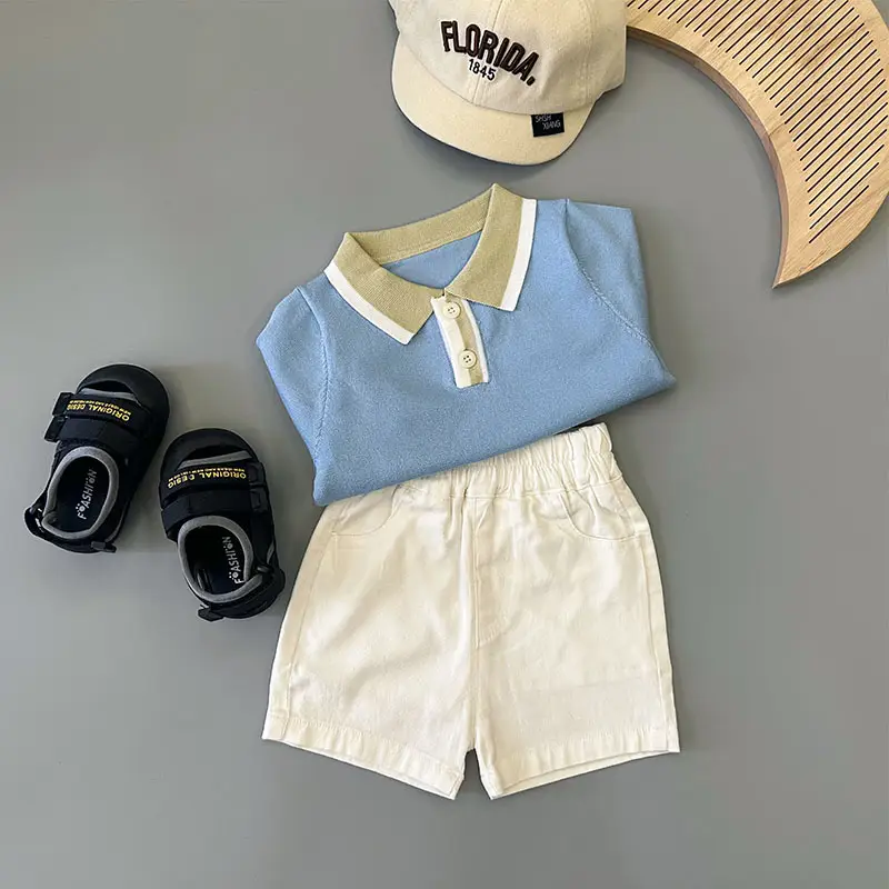 Baby Knitted Short-sleeve Top And Shorts
