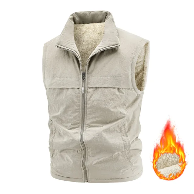 Winter Fleece Lined, Thickened, Warm Mens Reversible Fleece Vest Khaki - Shop at LoveMi