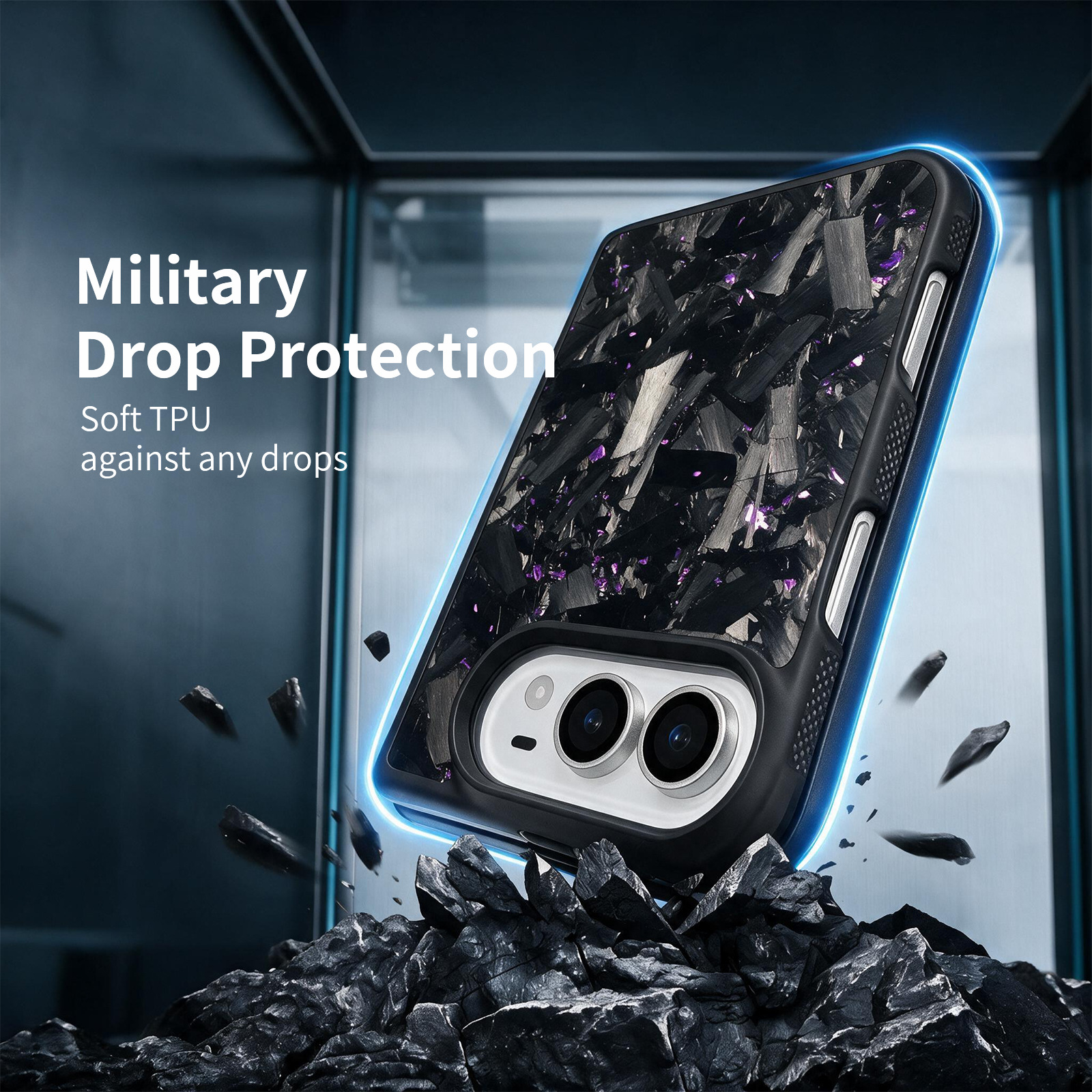 Capac de protecție carcasă telefon TPU cu model mare din fibră de carbon forjată