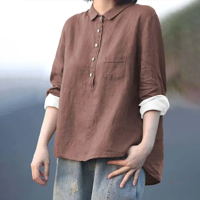 Arrival Long Sleeve Slub Linen Lapel Print Fashionable All match Pocket Lining Wjj53 5Xl - Shop at LoveMi