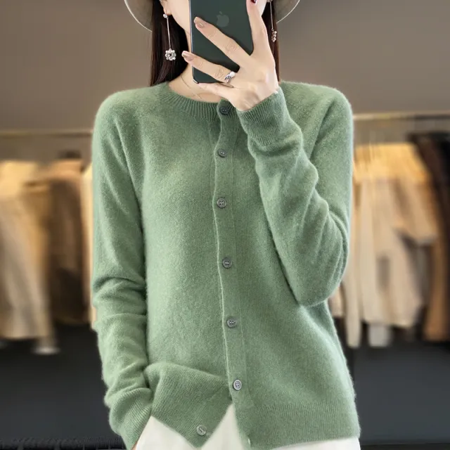 Cardigan Plus Size Coat Loose Round Neck Sweater Spearmint - Shop at LoveMi