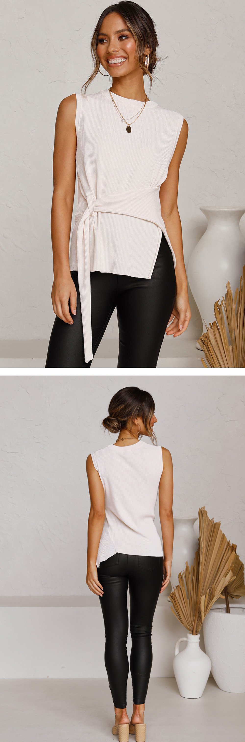 Title 6, Round neck solid color sleeveless top