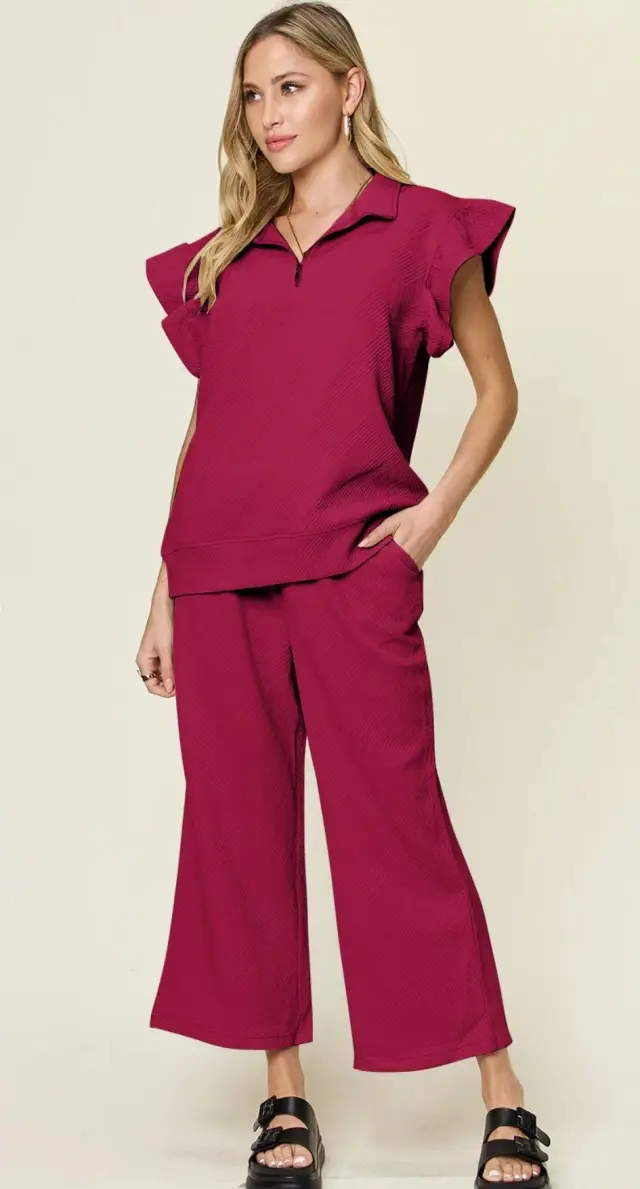 Women's Half Zip Short Sleeve Top Waist Strap Stretch Waist Pocket Shorts Red - Shop at LoveMi