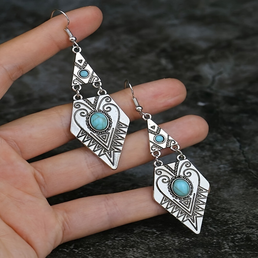 Bohemian Creative Geometric Rhombus Gemstone-Inlaid Alloy Earrings