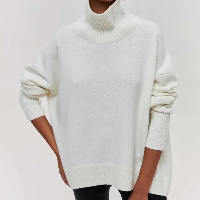 Women's Long sleeved Pullover Solid Color Sweater White - Shop at LoveMi