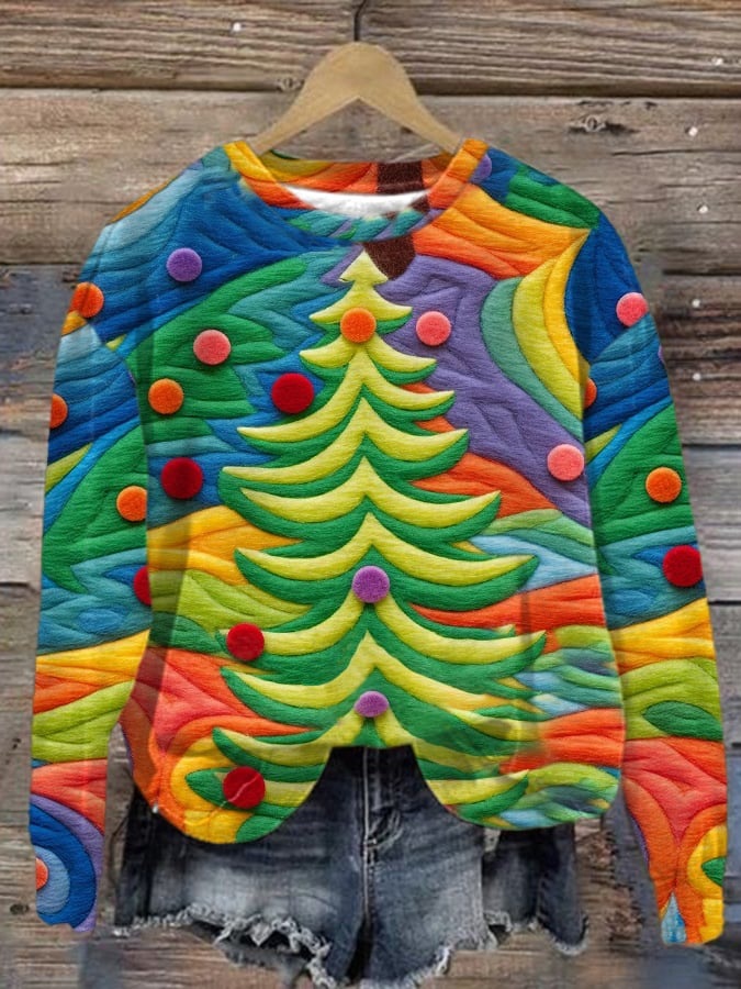 Title 3, Printed New Loose Christmas Tree Pullover Men