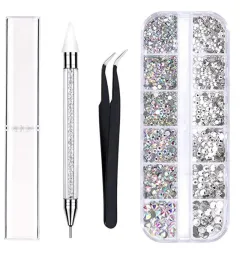 Manicure AB Diamond Acrylic Double-headed Diamond Pen Tweezer Set - White Diamond - View 1