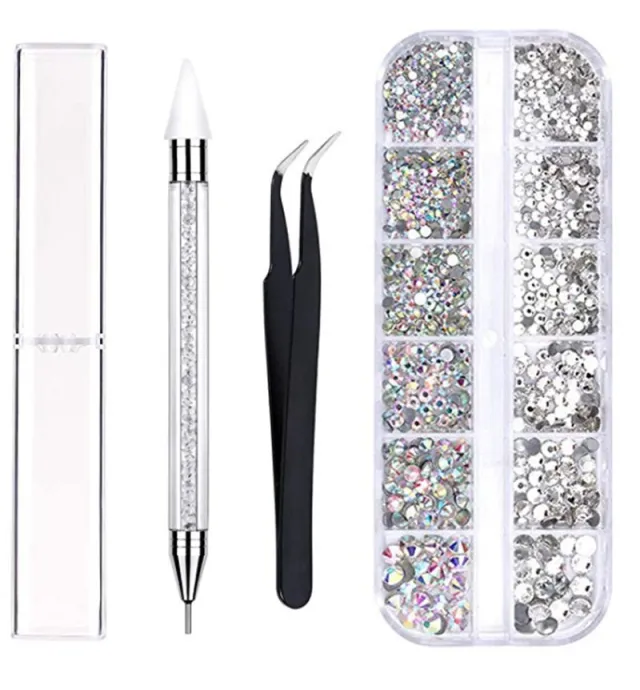 Manicure AB Diamond Acrylic Double headed Diamond Pen Tweezer Set White Diamond - Shop at LoveMi