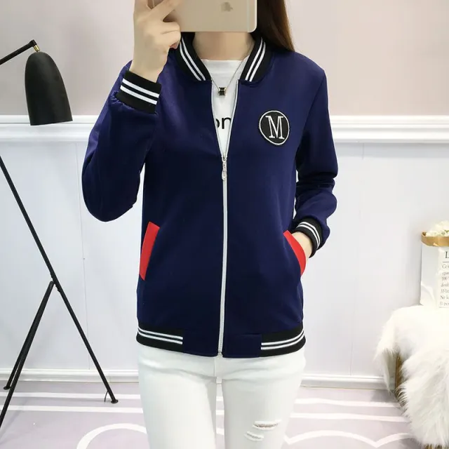 Women's Spring And Autumn Leisure Korean Baseball Uniform Loose Plus Size Plus Size Women's Clothing Blue - Shop at LoveMi