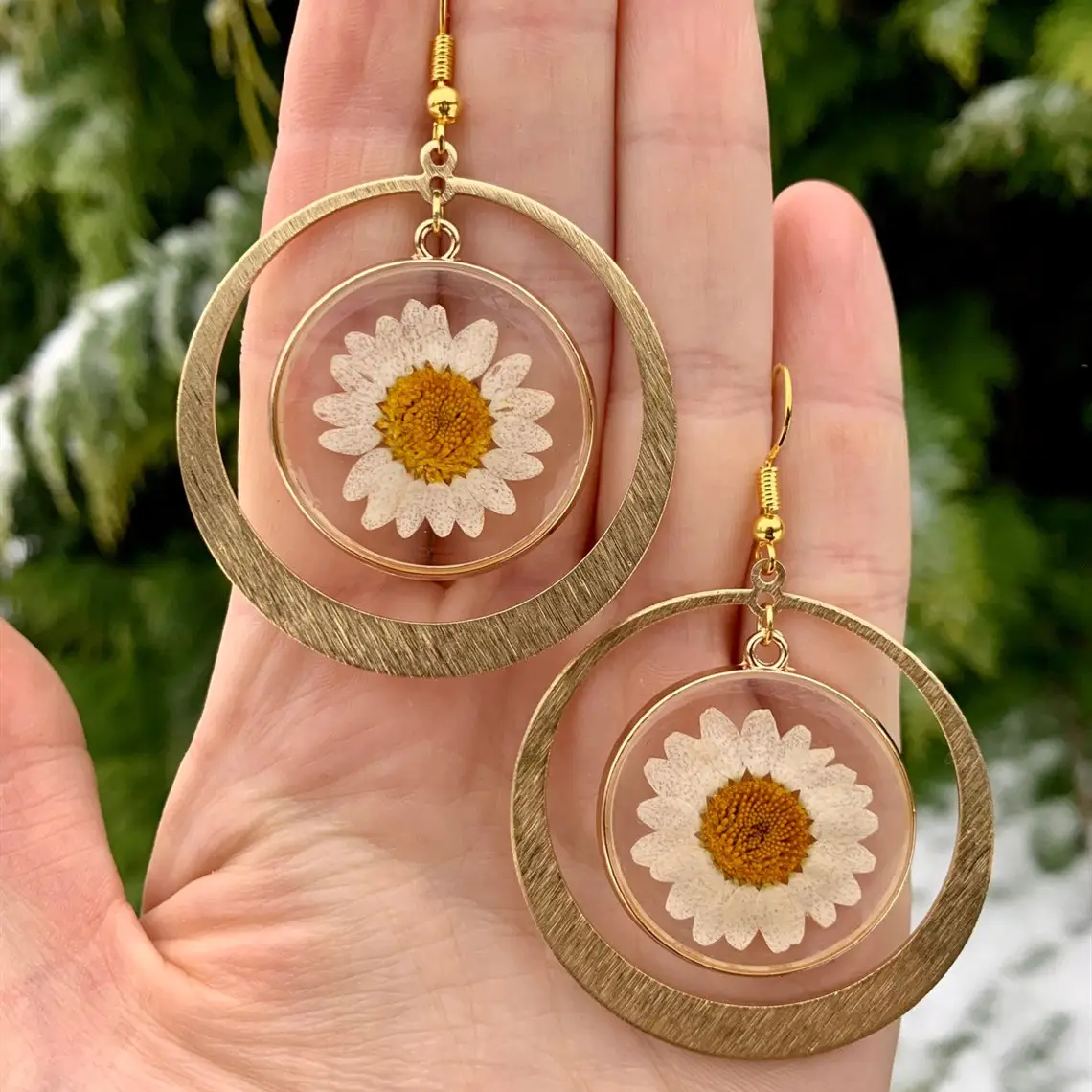 Real Embossed Gold Brass Earrings Hypoallergenic