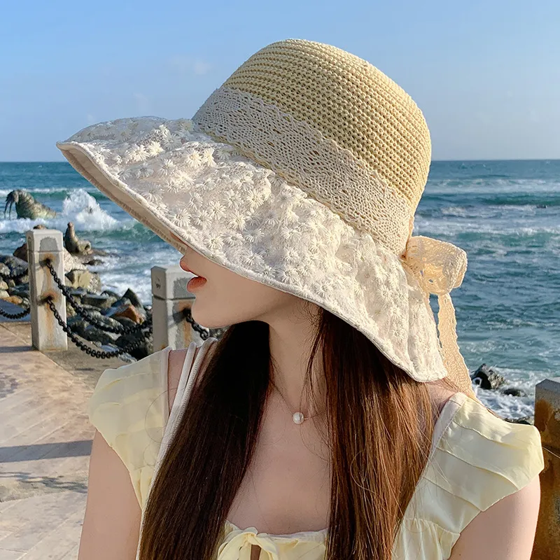 Summer Seaside Vacation Sun Protection Sun Hat Fashion Foldable - Beige