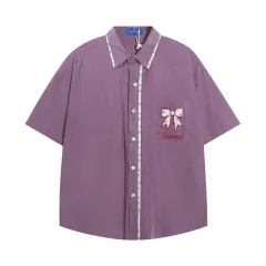 Loose Short Sleeve Shirt Street Trend - Purple - View 1