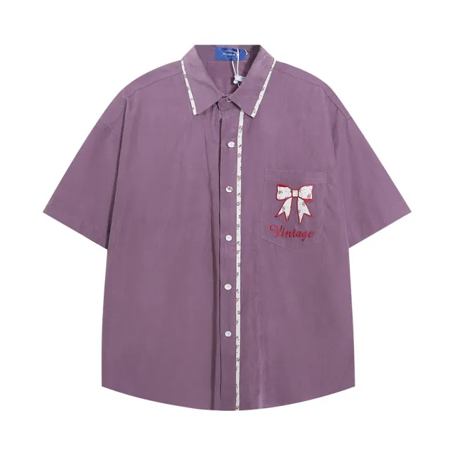 Loose Short Sleeve Shirt Street Trend Purple - Shop at LoveMi