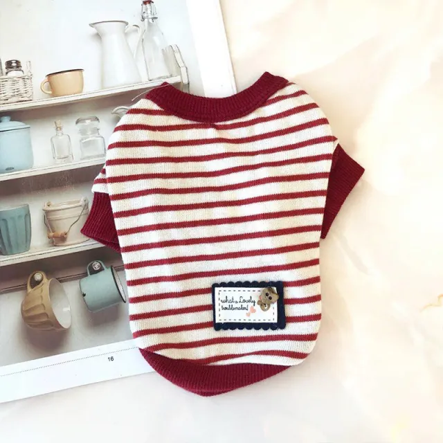 Pet Clothes Autumn New Striped Fashion Bottoming Shirt Dog Clothes Dark Red - Shop at LoveMi