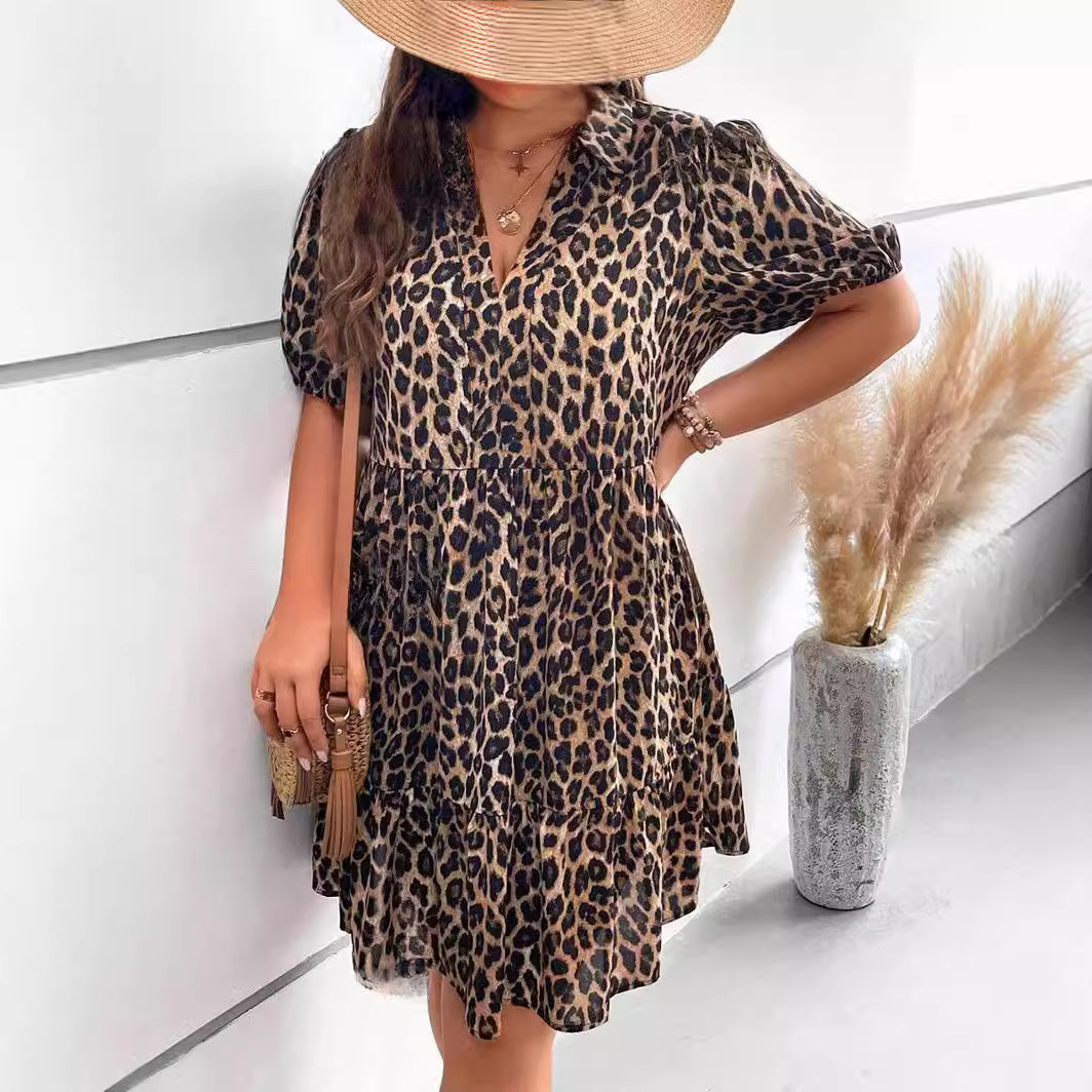 Sleeveless Leopard Tied V-neck Elegant Dress