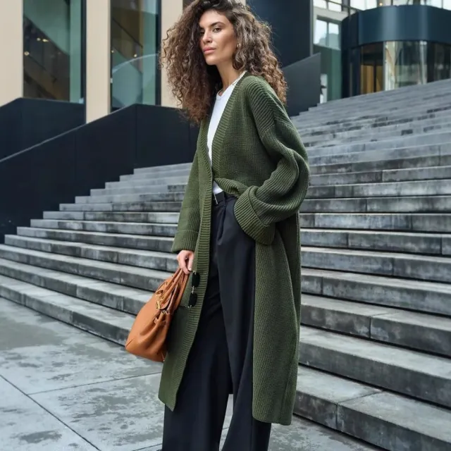 Autumn And Winter Women's Long Cardigan Sweater Army Green - Shop at LoveMi