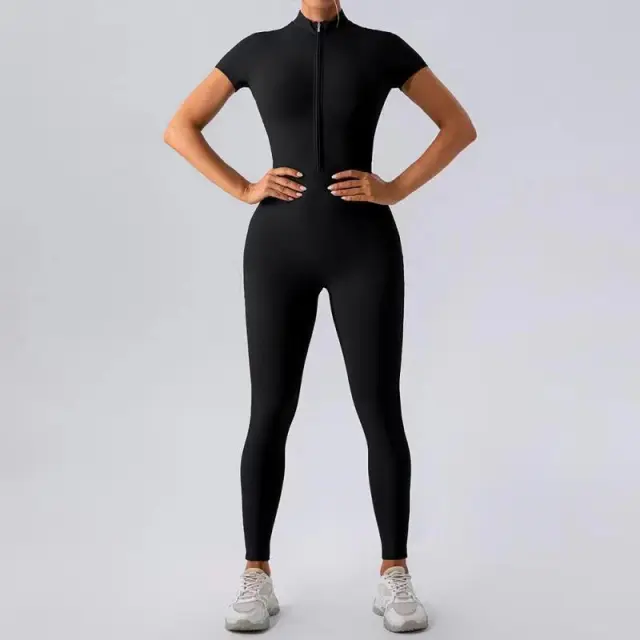 European And American Zipper Yoga Jumpsuit Long sleeved Fitness Pants Black Short Sleeve - Shop at LoveMi