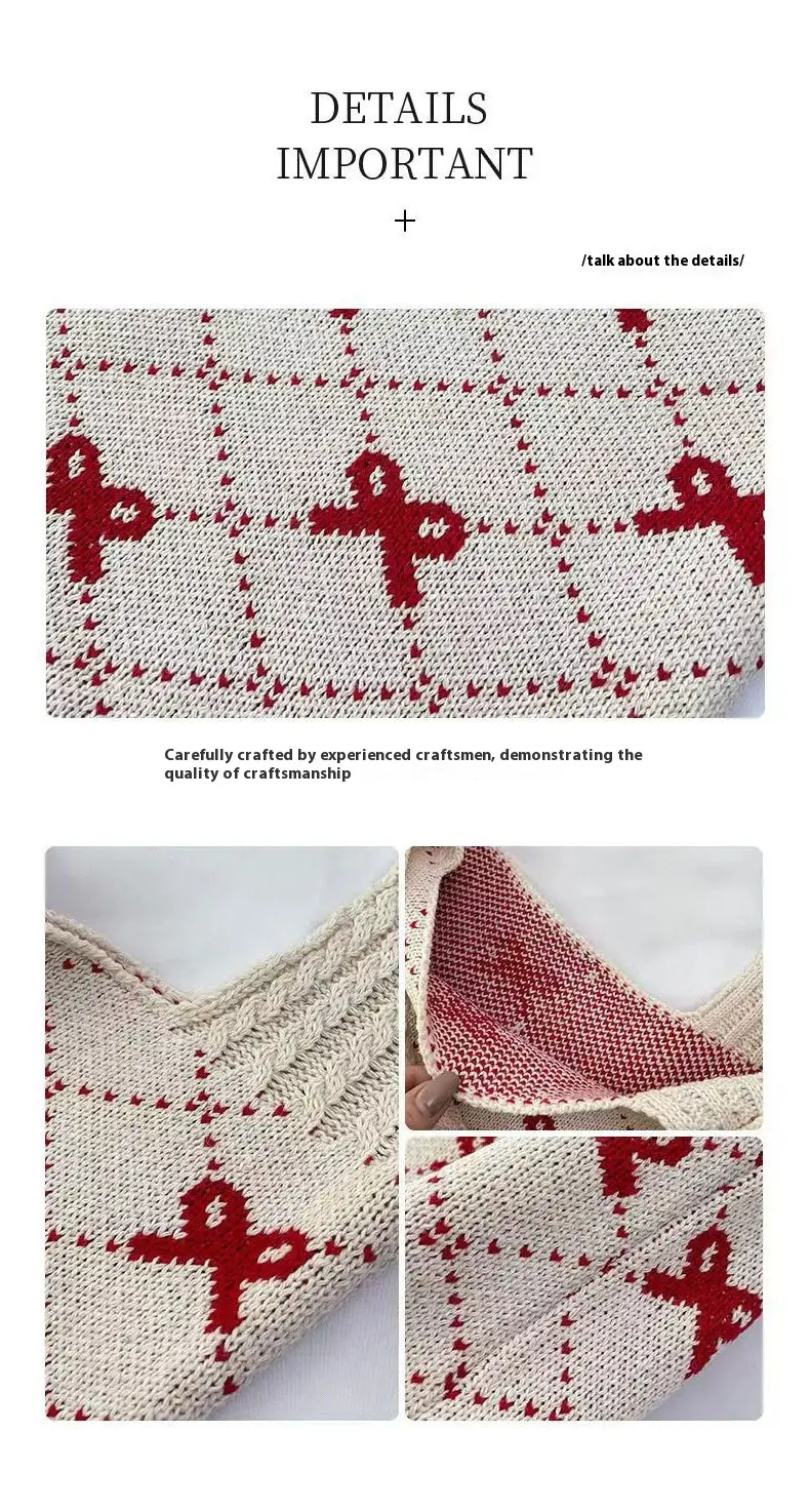 Bow High Sense Light Luxury Minority Shoulder Bag Casual Knitted Woven Bag