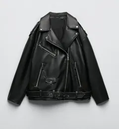 Women's Faux Leather Retro Biker's Leather Coat - Black - View 1
