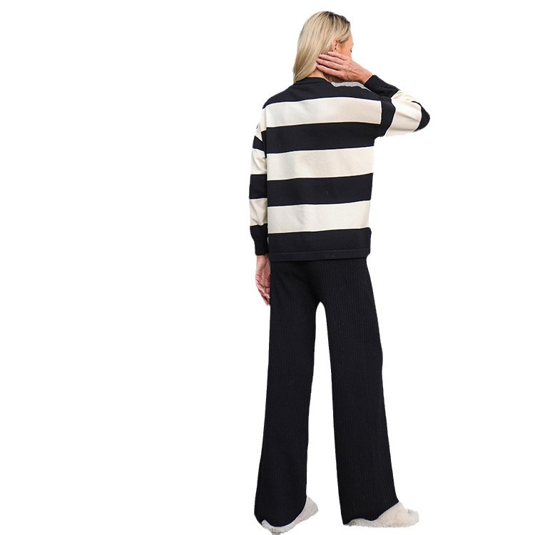 Sweater Patchwork Stripes Round Neck Fashion Loose