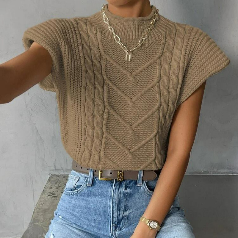 Twist-knit Turtleneck Casual Vest For Women